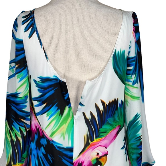Milly Gorgeous Silk Parrot Dress With Butterfly Sleeves Vibrant Colors Lined 4 - Picture 10 of 16